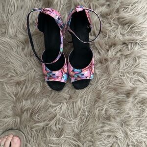 Floral Pink Women's dance shoes with suede soles 3. 1/8 heel